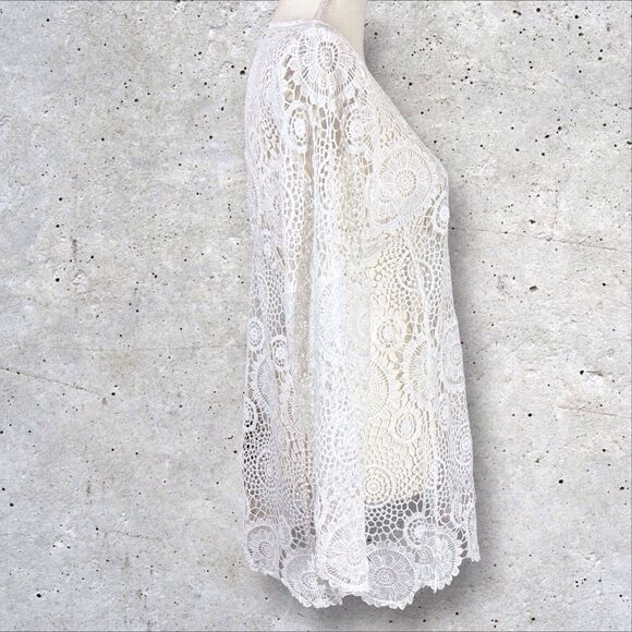 Calessa Crocheted Lace Tunic Top Boho Coastal Beach Womens Small White - Picture 4 of 8
